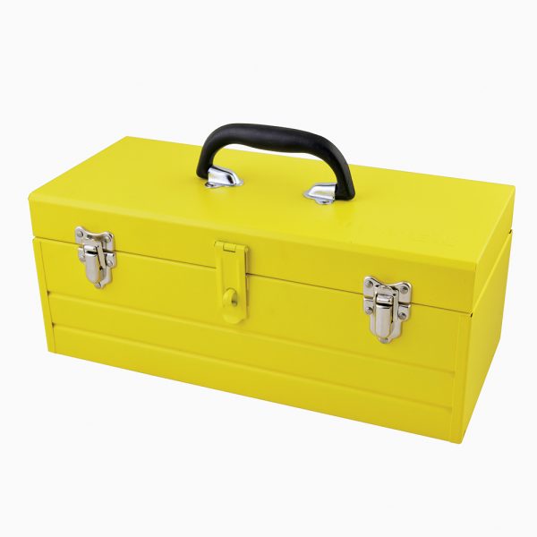 CM20 - Caja portaherramientas metálica color amarillo con charola 19" x 7" x 6" Surtek