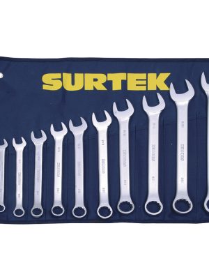 COM12 - Juego de llaves combinadas satinadas en pulgadas, 12 puntas, 11 piezas en estuche Surtek