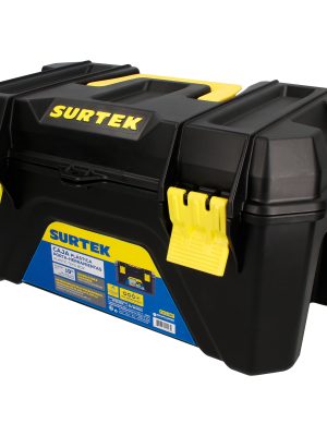 CPS19P - Caja portaherramientas plástica con broches plásticos y charola color negro 19" x 10" Surtek