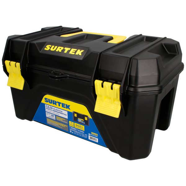 CPS19P - Caja portaherramientas plástica con broches plásticos y charola color negro 19" x 10" Surtek