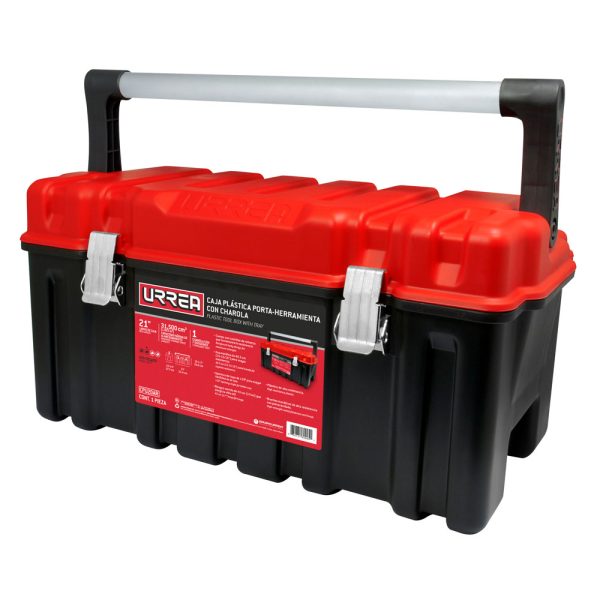 CPU20AR - Caja portaherramientas plástica con broches metálicos color negro tapa roja 21" x 11" x 10 Urrea