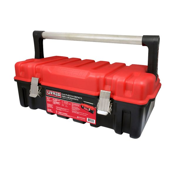 CPUC20R - Caja portaherramientas plástica con broches metálicos color negro tapa roja 21" x 11" x 7" Urrea