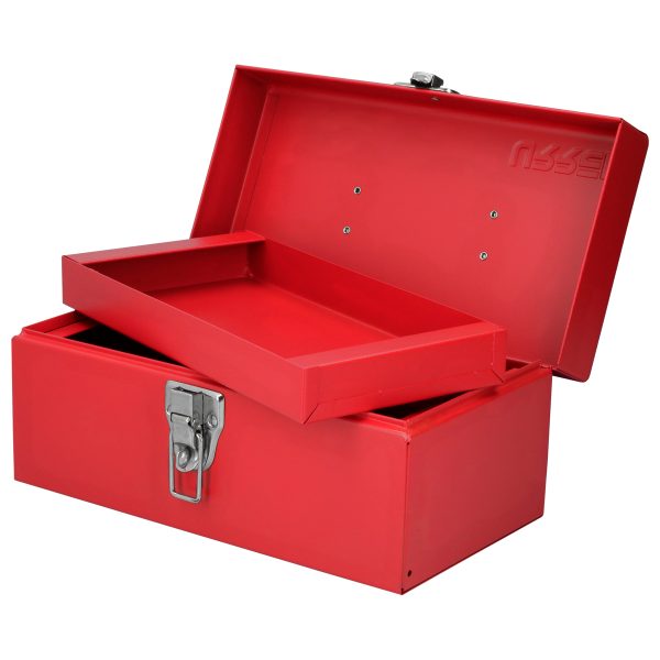 D1 - Caja portaherramientas métalica con asa plástica color rojo 11" x 6" x 5" Urrea