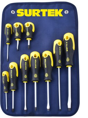 D200A.jpg D200A - Juego de destornilladores con mango bimaterial combinados, 10 piezas en estuche Surtek