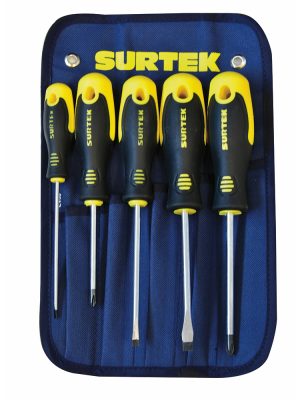 D200C.jpg D200C - Juego de destornilladores con mango bimaterial combinados, 5 piezas en estuche Surtek