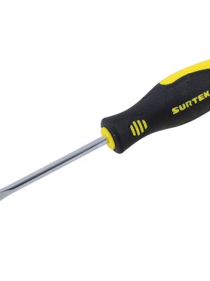 D208.jpg D208 - Destornillador con mango bimaterial, punta plana barra redonda 3/8" x 8" Surtek