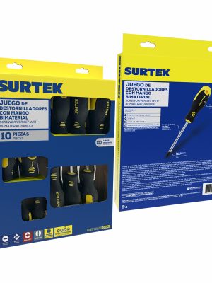 D20AC - Juego de destornilladores con mango bimaterial combinados, 10 piezas en caja de cartón Surtek