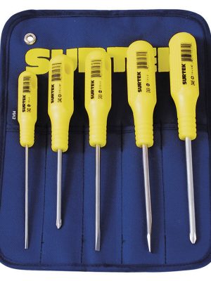 D400A.jpg D400A - Juego de destornilladores con mango amarillo combinados, 5 piezas en estuche Surtek