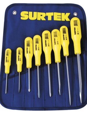 D400B.jpg D400B - Juego de destornilladores con mango amarillo combinados, 8 piezas en estuche Surtek