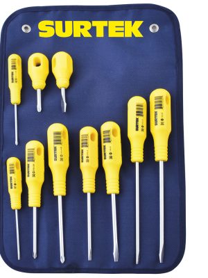 D400C.jpg D400C - Juego de destornilladores con mango amarillo combinados, 10 piezas en estuche Surtek