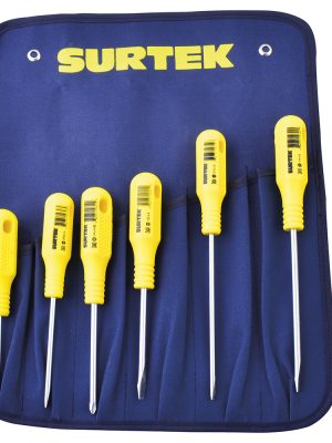 D400D.jpg D400D - Juego de destornilladores con mango amarillo combinados, 6 piezas en estuche Surtek