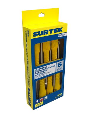 D40DC - Juego de destornilladores con mango amarillo combinados, 6 piezas en caja Surtek