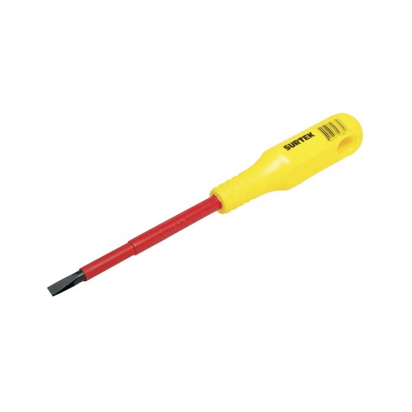 D416V - Destornillador con mango amarillo dieléctrico, punta cabinet 1000 V de 1/4" x 6" Surtek