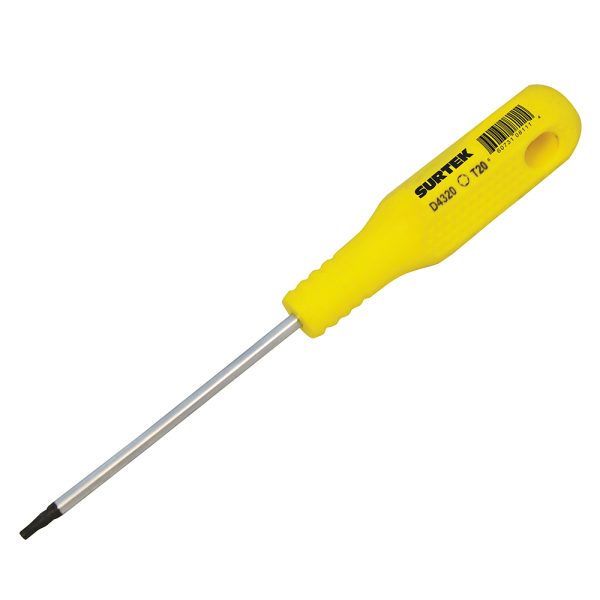 D4320 - Destornillador con mango amarillo, punta Torx barra redonda  T20 x 4" Surtek