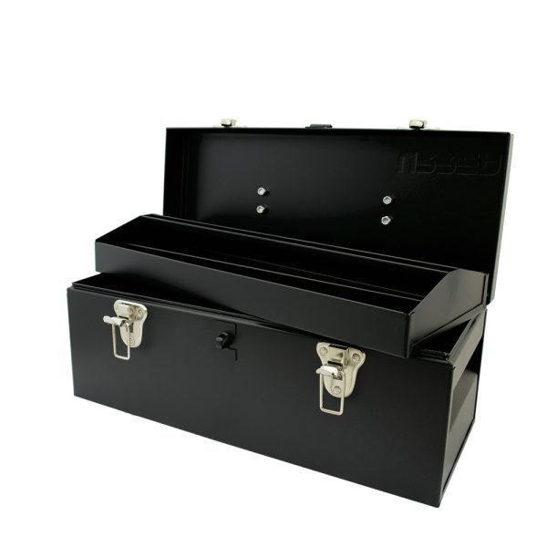 D4C20 - Caja portaherramientas metálica con asa metálica color negro 17" x 7" x 7" Urrea