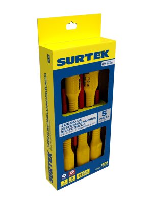 D4VC - Juego de destornilladores con mango amarillo dieléctricos 1000 V combinados, 5 piezas con caja Surtek