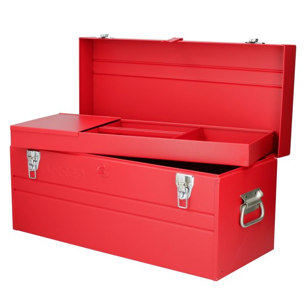 D8 - Caja portaherramientas métalica con asa plástica color rojo 23" x 10" x 11" Urrea