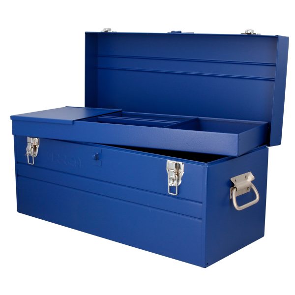 D8A - Caja portaherramientas métalica con asa plástica color azul 23" x 10" x 11" Urrea
