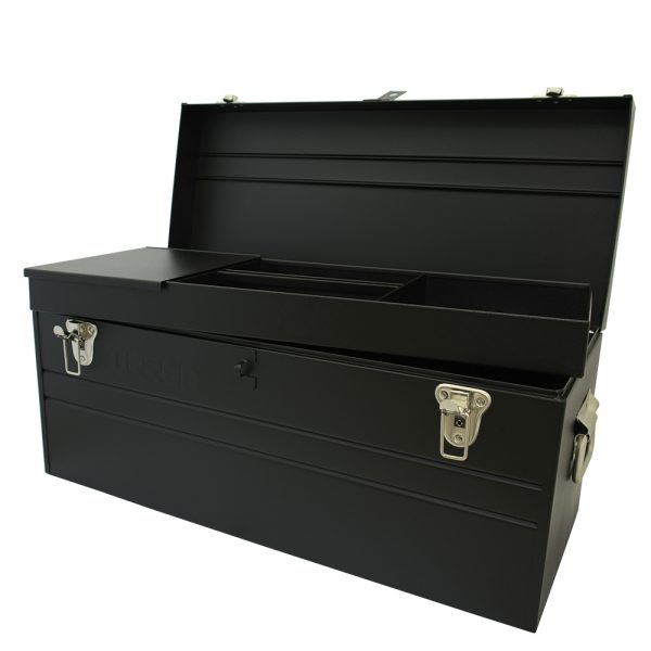 D8C20 - Caja portaherramientas metálica con asa metálica color negro 23" x 10" x 11" Urrea