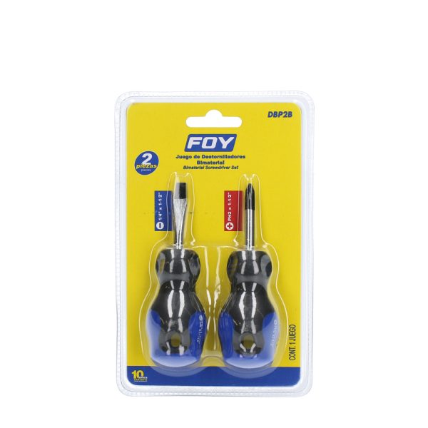 DBP2 - Juego de destornilladores con mango bimaterial combinados, 2 piezas en blíster Foy
