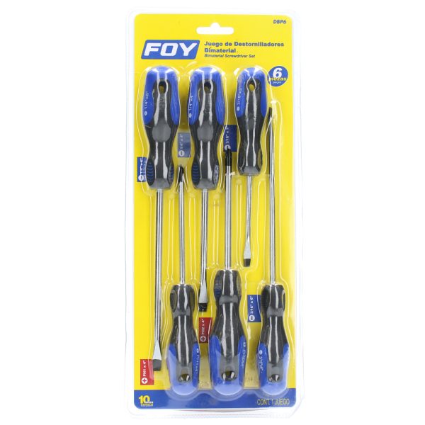 DBP6 - Juego de destornilladores con mango bimaterial combinados, 6 piezas en blíster Foy