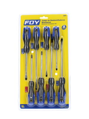 DBP8 - Juego de destornilladores con mango bimaterial combinados, 8 piezas en blíster Foy
