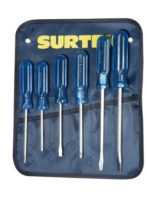 DCO07P - Juego de destornilladores con mango azul combinados, 6 piezas en estuche Surtek