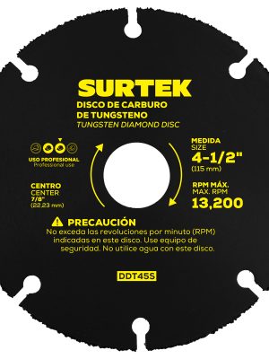 DDT45S - Disco de diamante multi-corte punta de carburo de tungsteno, 4-1/2" Surtek