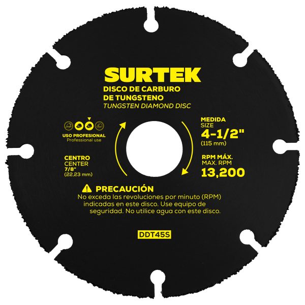 DDT45S - Disco de diamante multi-corte punta de carburo de tungsteno, 4-1/2" Surtek