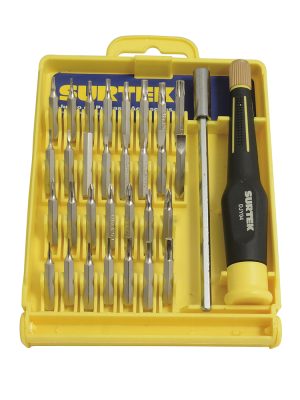 DJY04 - Juego de destornillador de precisión con puntas combinadas, 32 piezas en caja plástica Surtek