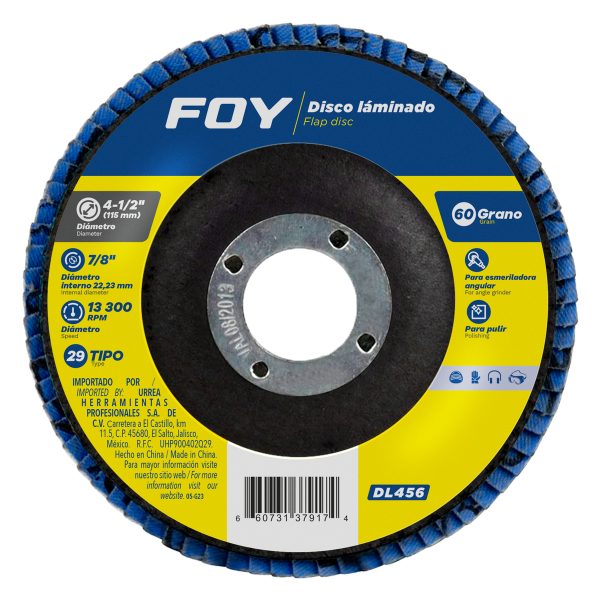 DL456 - Disco laminado tipo 29 grano 60, 4-1/2" Foy