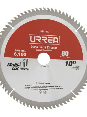 DSA1080 - Disco para sierra circular para corte multi-material 80 dientes, 10" Urrea