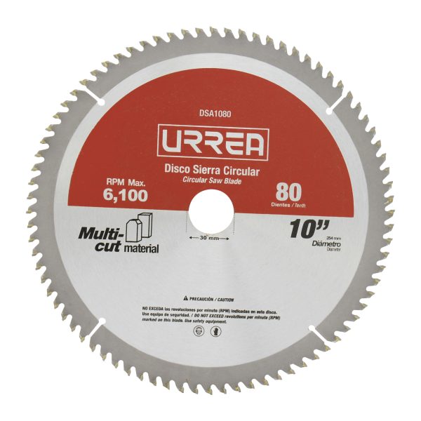 DSA1080 - Disco para sierra circular para corte multi-material 80 dientes, 10" Urrea