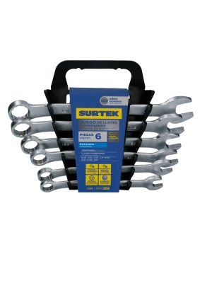 F04S - Juego de llaves combinadas satinadas en pulgadas, 12 puntas, 6 piezas en rack Surtek