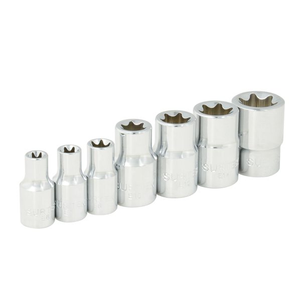 F4451E - Juego de dados con punta torx hembra cuadro de 1/4" y 3/8, 7 piezas Surtek