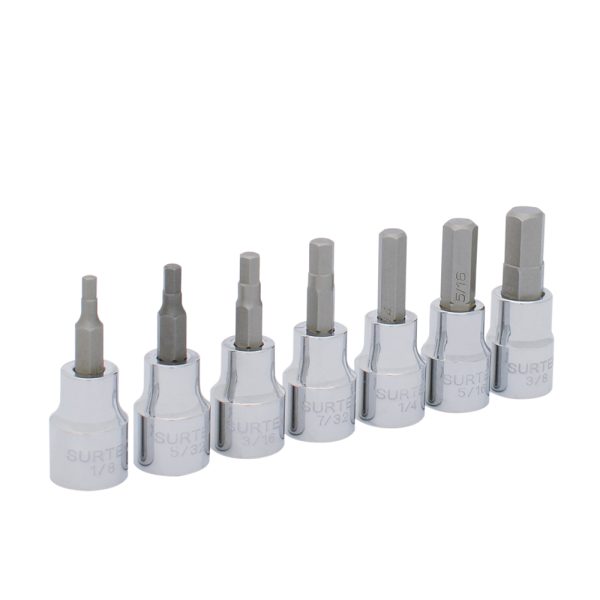 F51H00.jpg F51H00 - Juego de dados punta hexagonal cuadro de 3/8", en pulgadas, 7 piezas Surtek