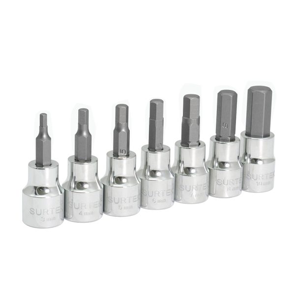F51H00M - Juego de dados punta hexagonal cuadro de 3/8", métricos, 7 piezas Surtek