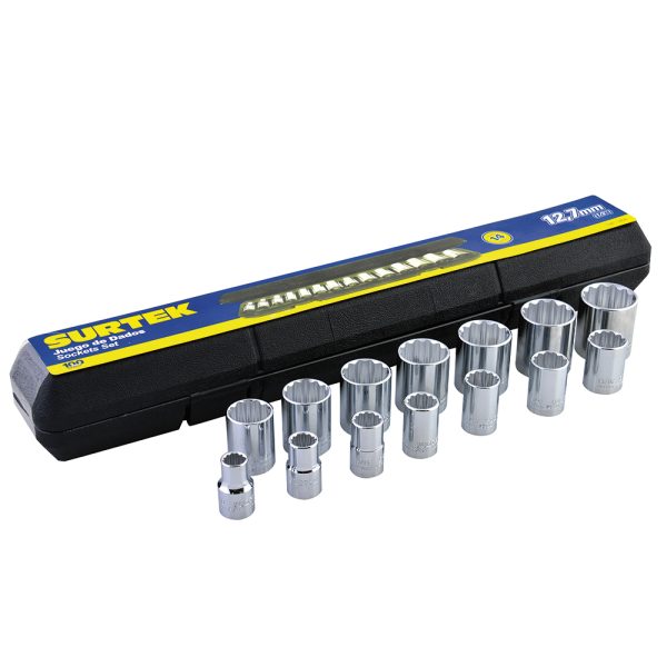 F5800A - Juego de dados cuadro de 1/2" en pulgadas, 12 puntas, 14 piezas Surtek