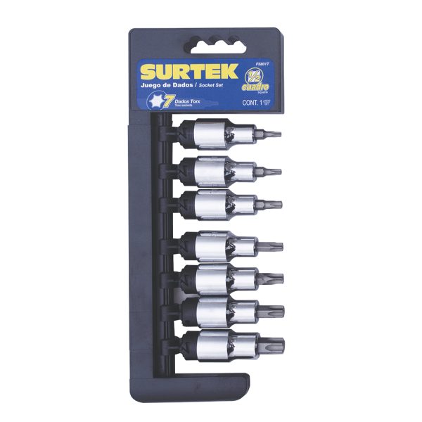F5801T - Juego de dados con punta torx cuadro de 1/2", 7 piezas Surtek