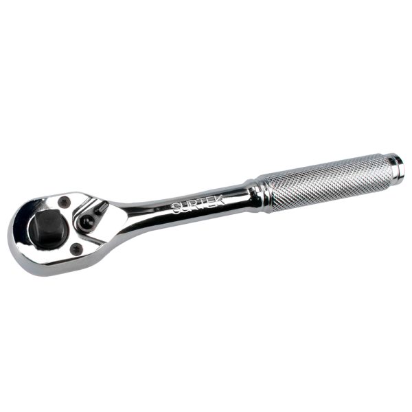 F5851.jpg F5851 - Matraca triple cuadro, cabeza tipo pera, para dados cuadro de 1/4", 3/8", y 1/2" Surtek