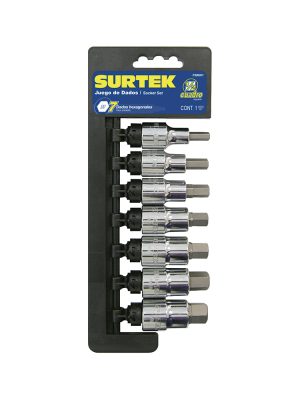 F58H01 - Juego de dados con punta hexagonal cuadro de 1/2", en pulgadas, 7 piezas Surtek