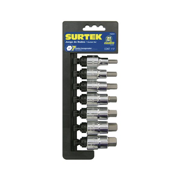 F58H01 - Juego de dados con punta hexagonal cuadro de 1/2", en pulgadas, 7 piezas Surtek