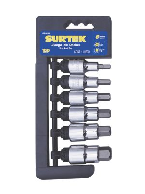 F58H01M - Juego de dados con punta hexagonal cuadro de 1/2", métricos, 6 piezas Surtek