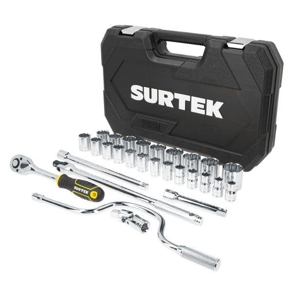 F58M - Juego de dados y accesorios cuadro de 1/2" métrico, 28 piezas Surtek