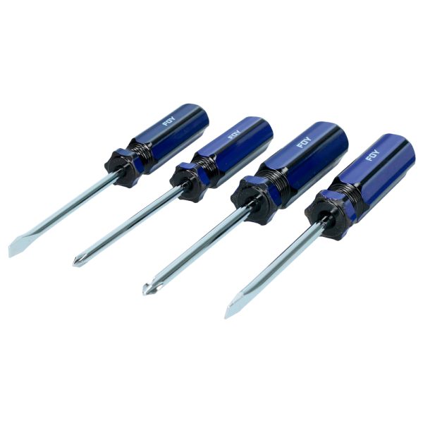 FDE4 - Juego de destornilladores con mango de PVC combinados, 4 piezas en blíster Foy