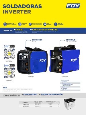 SI316BV - Soldadora inverter para electrodos de 1 fase bi voltaje 110-220 V, 160 A Foy