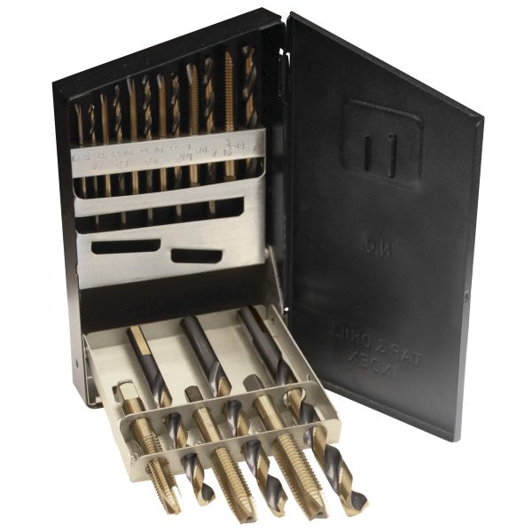 H5118MC - Juego de brocas premium y machuelos de acero de alta velocidad, 18 piezas en caja metálica Urrea