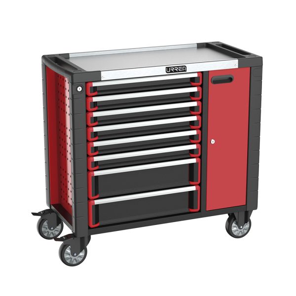HD38M8 - Gabinete móvil 8 gavetas color rojo y negro serie HD 38" Urrea