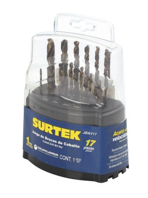 JBAV17 - Juego de brocas con cobalto de acero de alta velocidad zanco recto, 17 piezas Surtek