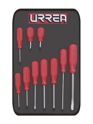 JBU03 - Juego de destornilladores con mango rojo, combinados, 10 piezas en estuche Urrea